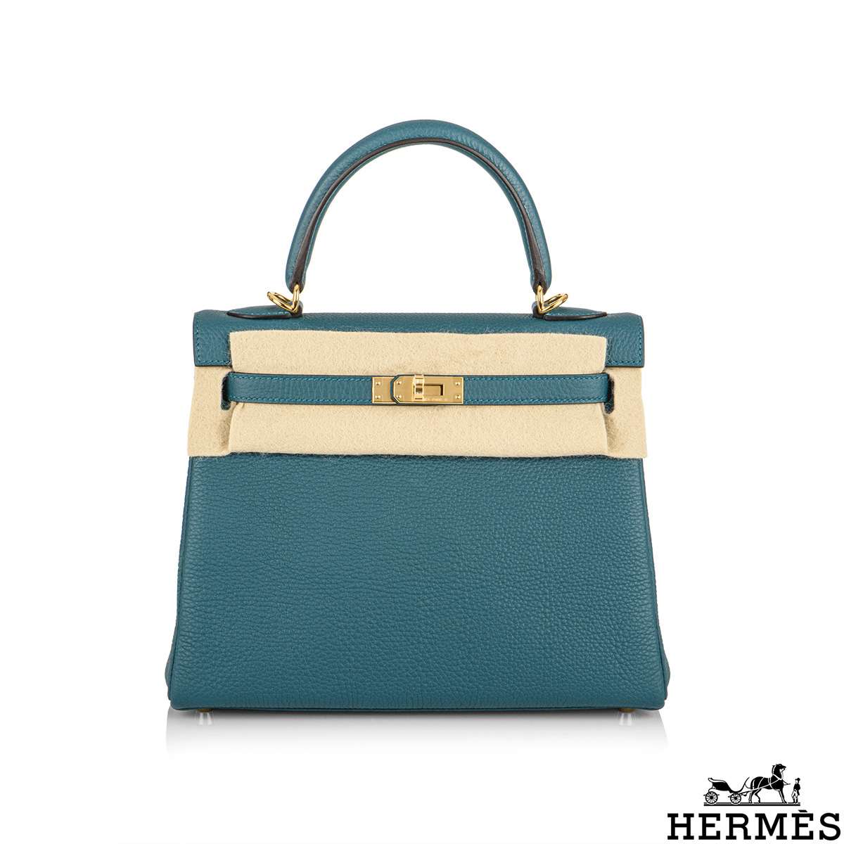 Hermés Kelly II Retourne 25cm Vert Bosphore Togo GHW